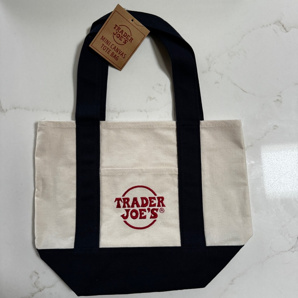 Trader Joe's Mini Navy Blue Canvas Tote Bag - Picture 2 of 2